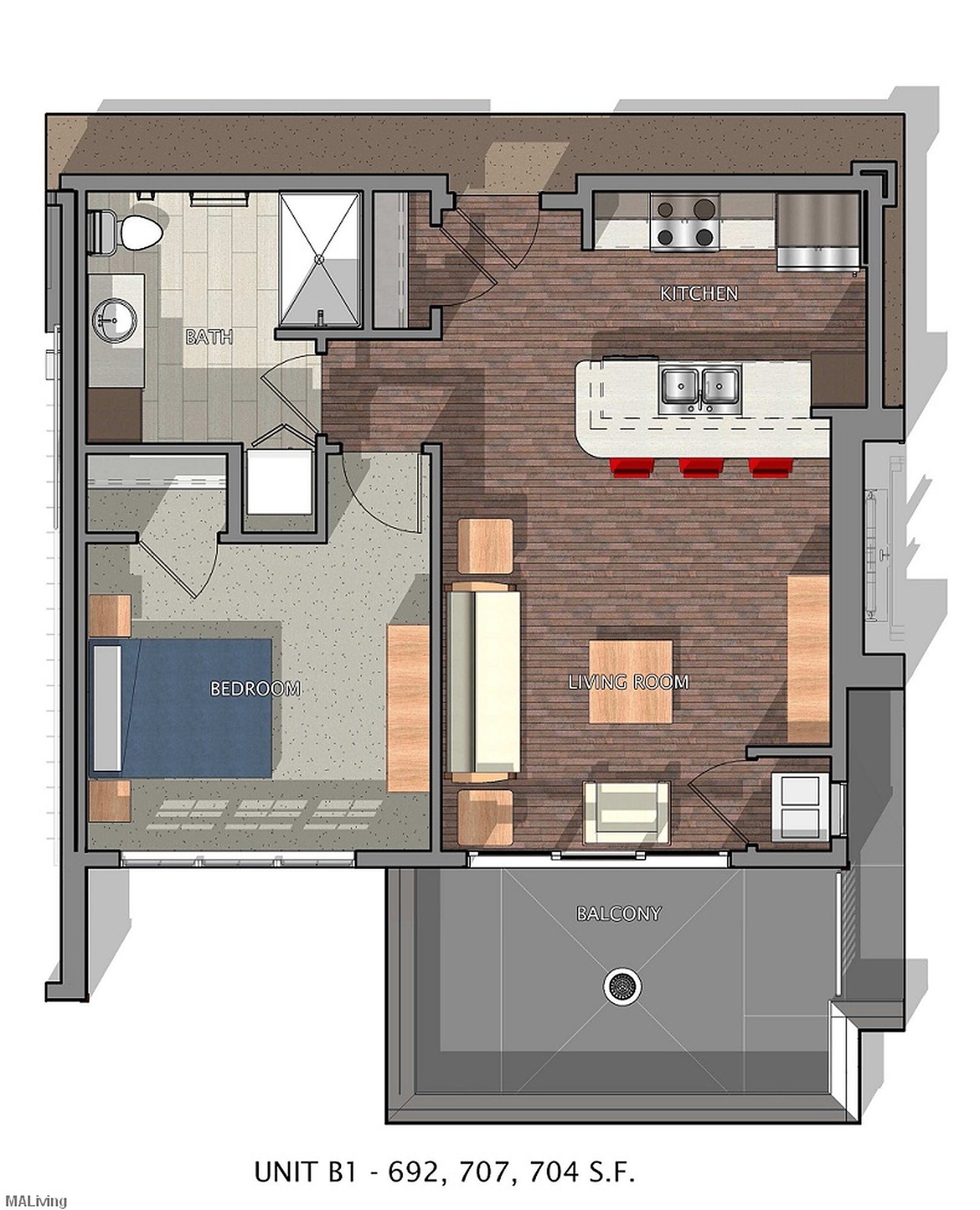 B1 floor plan for Unit 504
