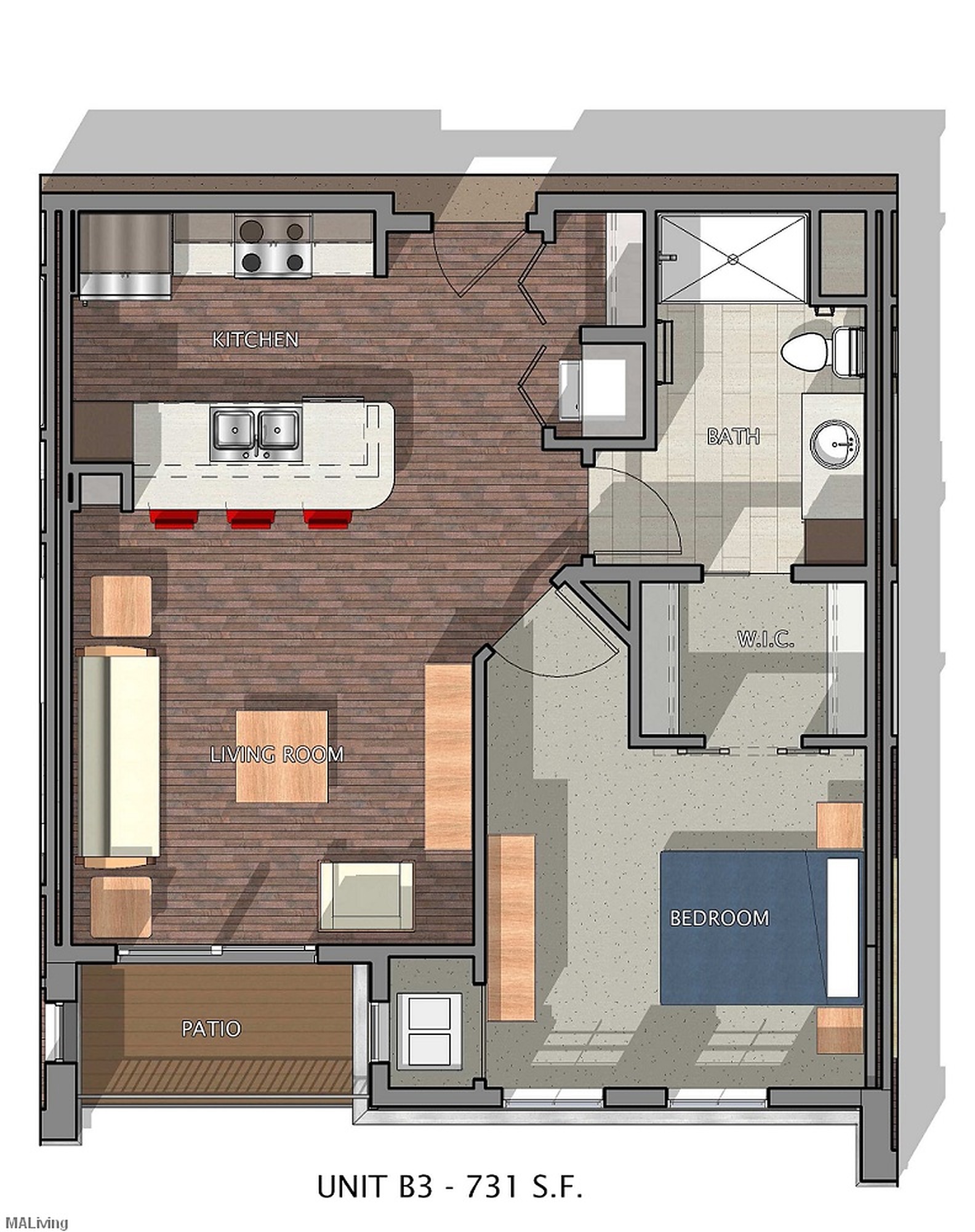 B3 floor plan for Unit 205