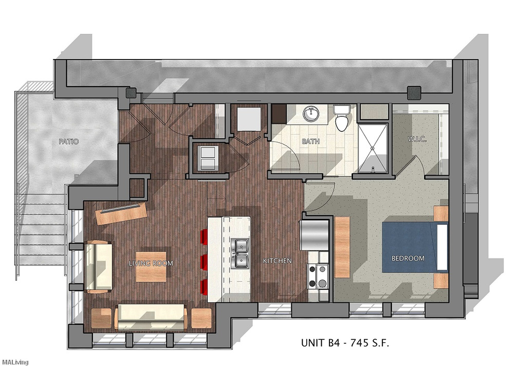 B4 floor plan for Unit 102