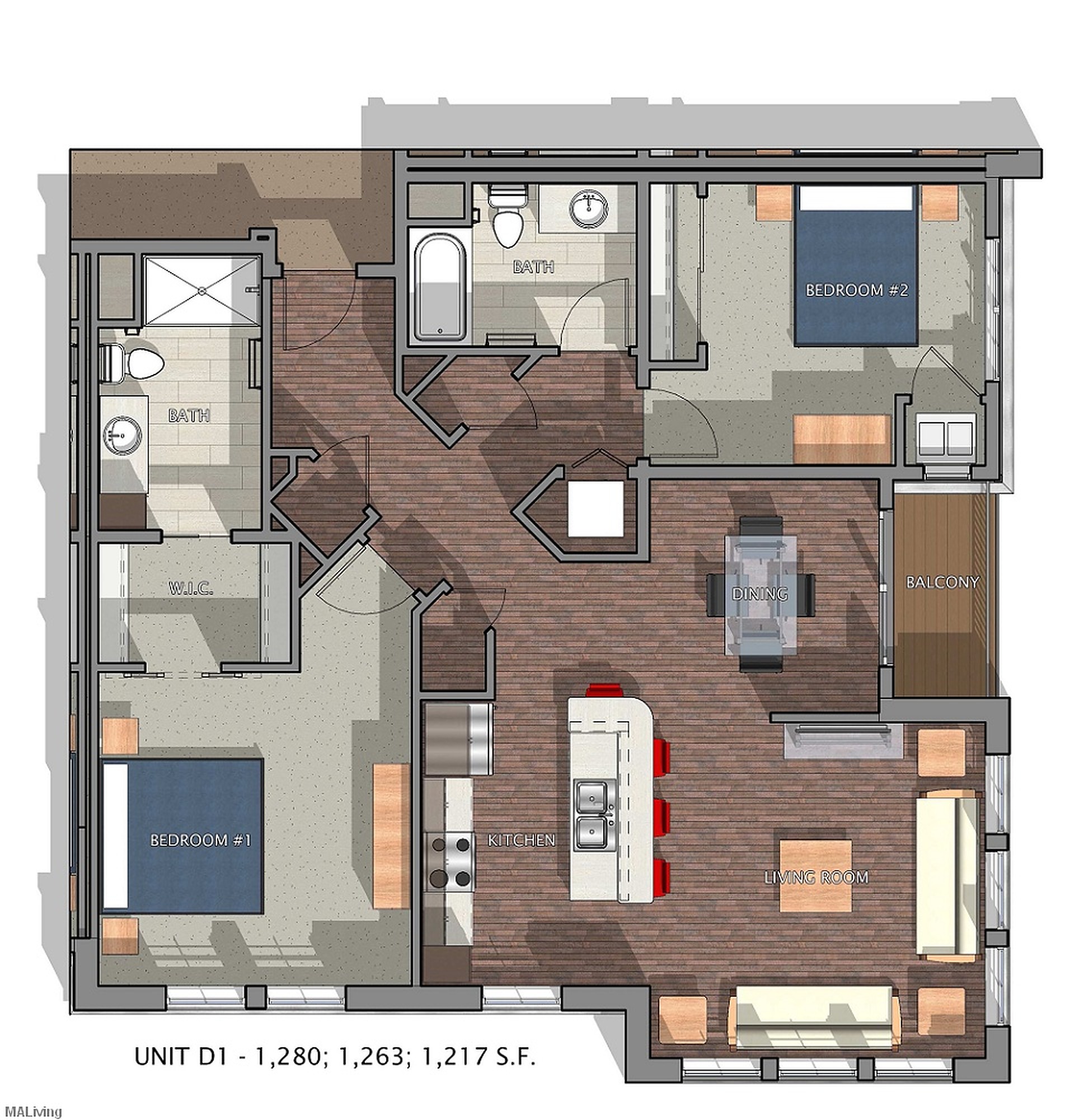 D1 floor plan for Unit 402