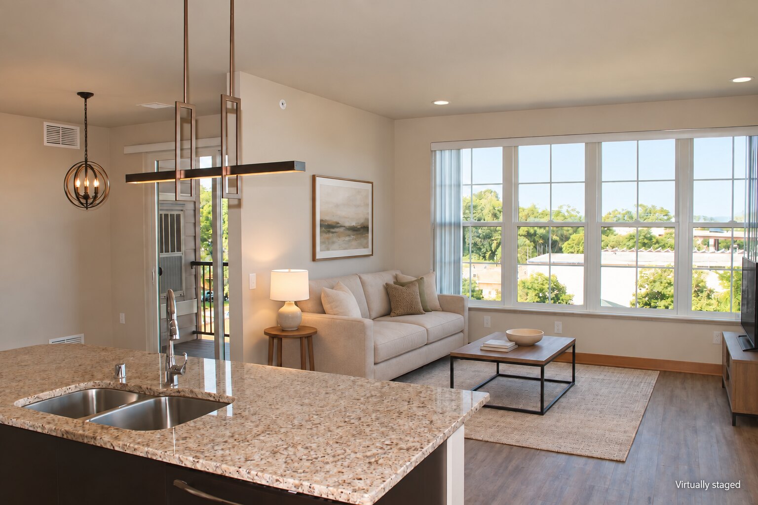 Representative Middleton Station living room, virtually staged
